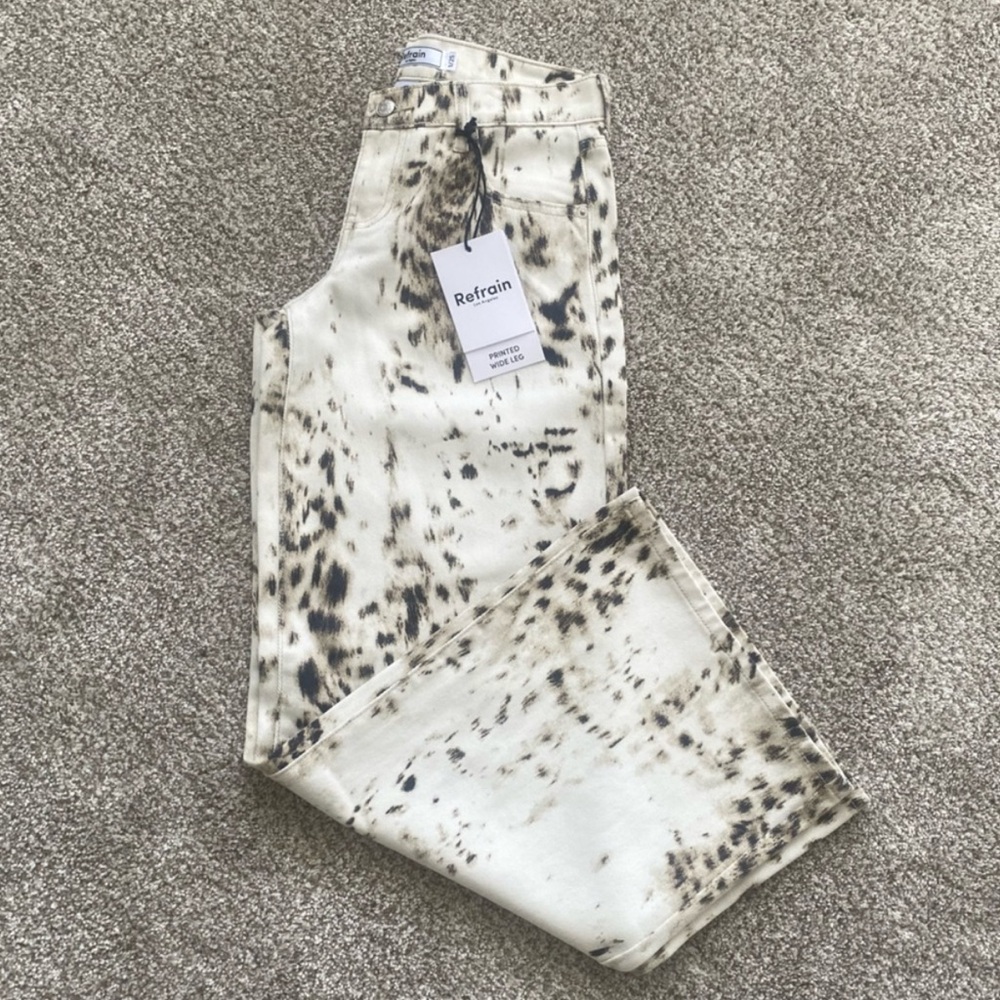 Women's Cream Printed Wide Leg Jeans